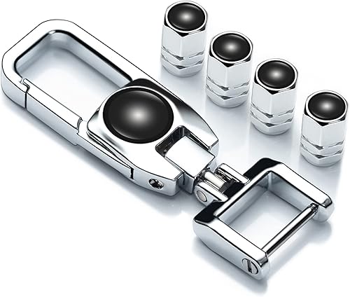 Llavero de automóvil y 4 tapas de válvula de neumático de automóvil, tapas de vástago de válvula de neumático de automóvil, tapas de polvo, llavero