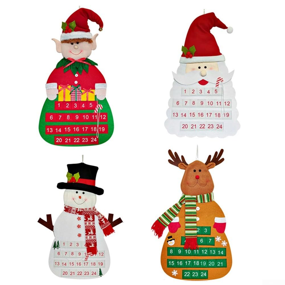 Niedlicher und farbenfroher Adventskalender zum Aufhängen an der Wand mit Weihnachtsmann-Design, verschönern Sie Ihre festlichen Feiern (A)