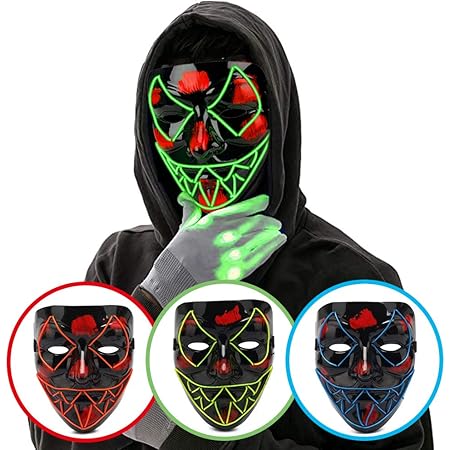 Amazon ハロウィンマスク 光るマスク ハロウィン仮面 3つ点灯モード Elワイヤー コスプレマスク 変身 仮装大会 パーティー 忘年会 お祭り 宴会 学園祭 悪魔マスク コスチューム用小物 赤 コスプレ 仮装 通販