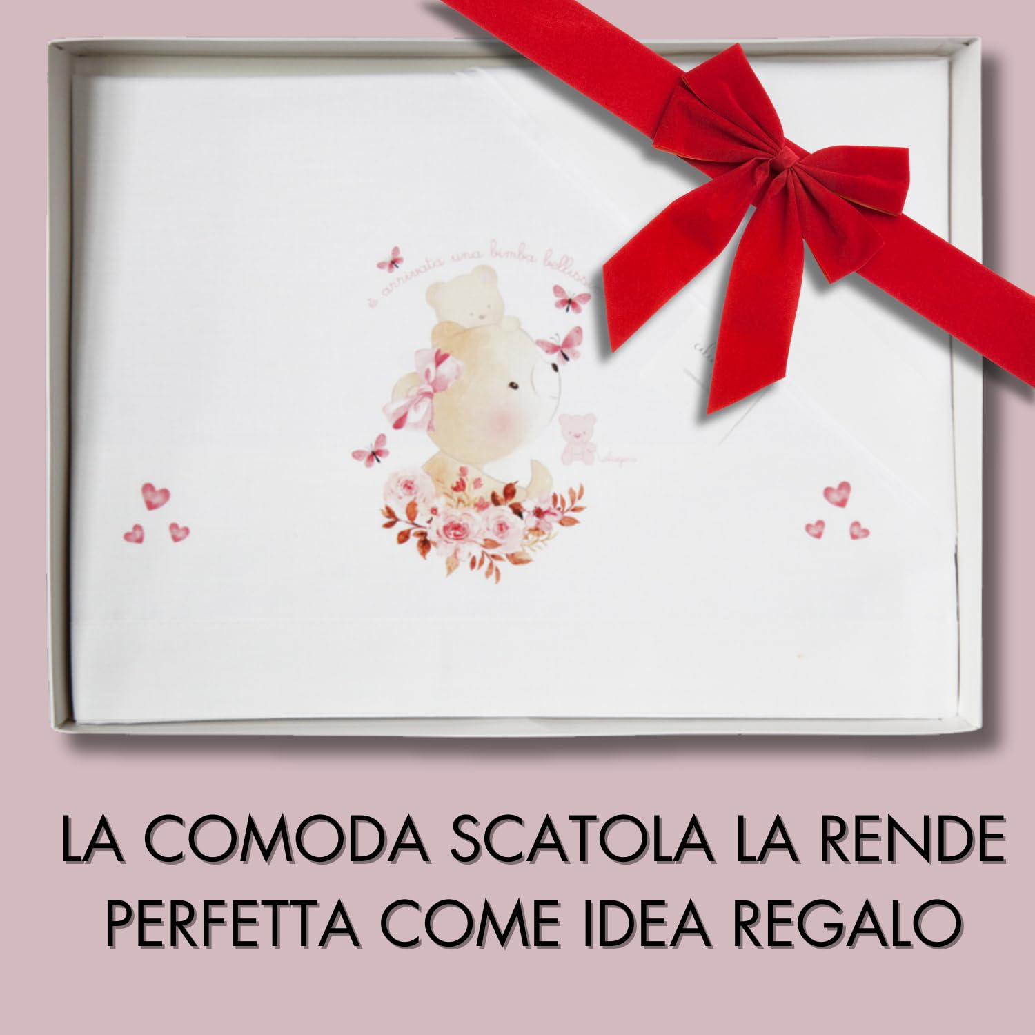 Ciliegina Set 3 Lenzuola Culla 100% Cotone Completo + sotto con elastici Federa Bambino Bambina idea regalo (Farfalle)