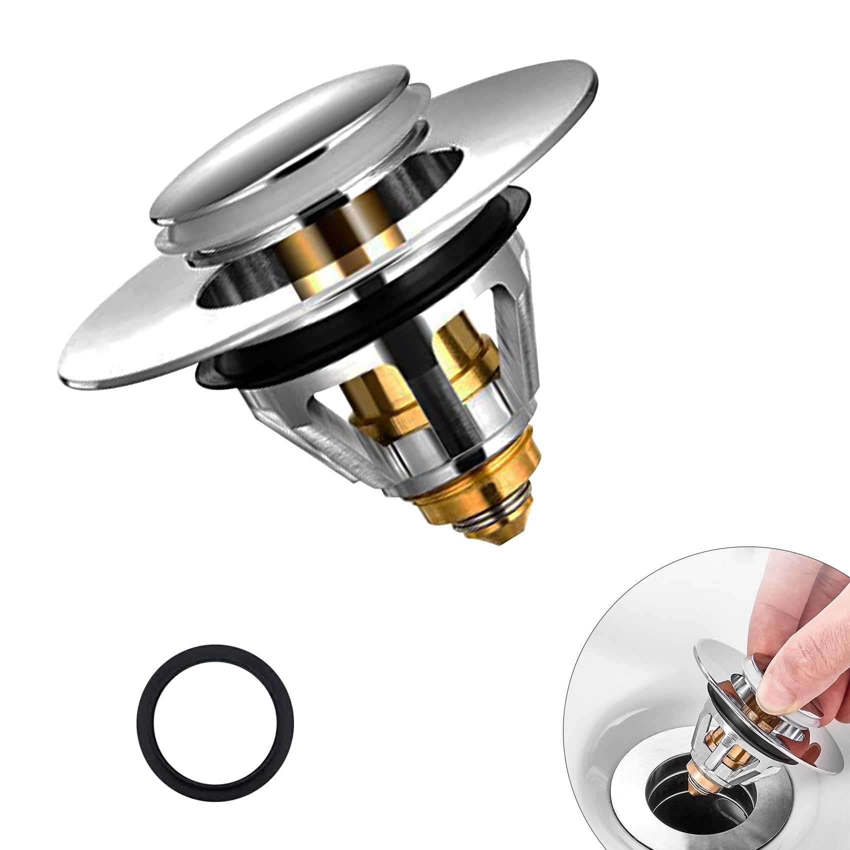 Waschbeckenstöpsel, Universal Pop Up Abflusssieb Ablaufgarnitur Stöpsel Waschbecken, Abflussstopfen für Aufsatzwaschbecken Badewannenstöpsel mit Anti Clogging Sieb,Ablaufventil aus Messing(34-38mm)