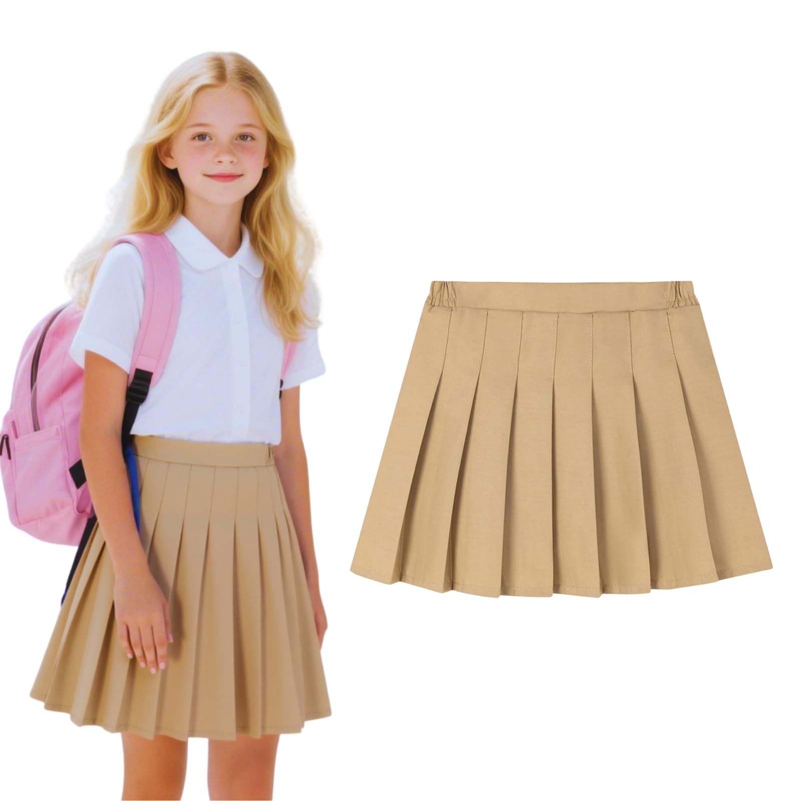 HILEELANG Girl School Uniform Pleated Scooter Skirt with Under Shorts Pull  On Elastic Waist Skirt