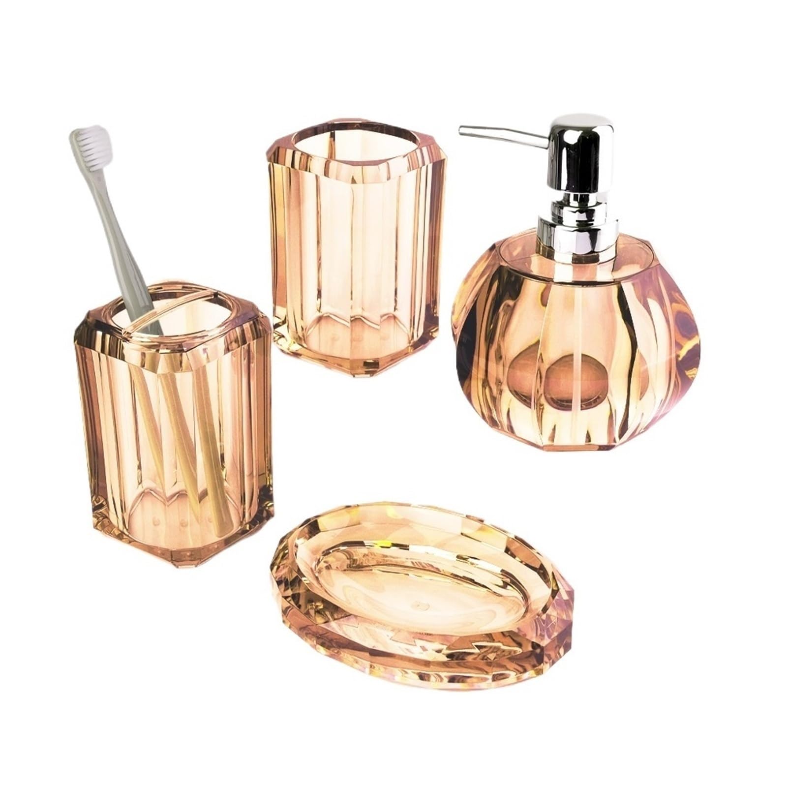 soap dispenser Bathroom Accessories Set 4 Pcs Lotion Soap Dispenser, Mouthwash Cup,Toothbrush Holder, Dish For Home Apartment(Gold)