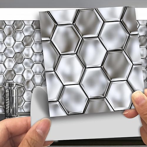 Miniatura 9 de Azulejos de 25 hojas impermeables para despegar y pegar, para cocina, creatividad, azulejos, azulejos autoadhesivos, azulejos de pared, azulejos de