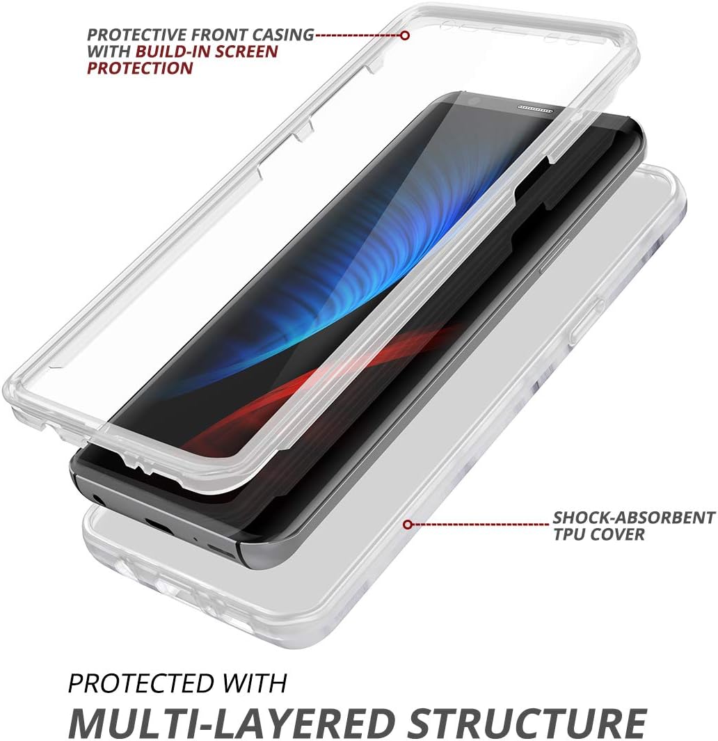 SURITCH Case for Galaxy S9, [Built-in Screen Protector] Natural Marble Full-Body Protection Shockproof Rugged Bumper Protective Cover for Samsung Galaxy S9 5.8 Inch (Black Marble)