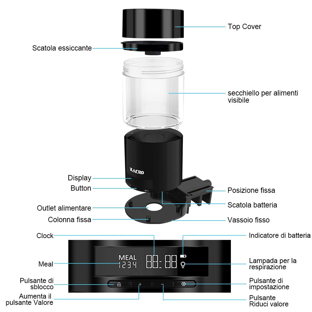 Alimentatore Automatico Pesci UKSUNVI - 500 Ml, Display Digitale, Timer Programmabile, Per Acquario - Foto 6