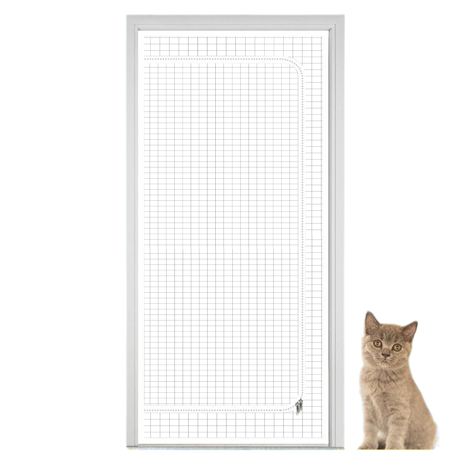 Cat Door Grill for Cats, Scratch Resistant Fly Grill Door Pets | Zippered for Living Room Balcony Bedroom Patio Entry Area Extra Tear-resistant Fabric with Reinforced Seams Deformation - Even