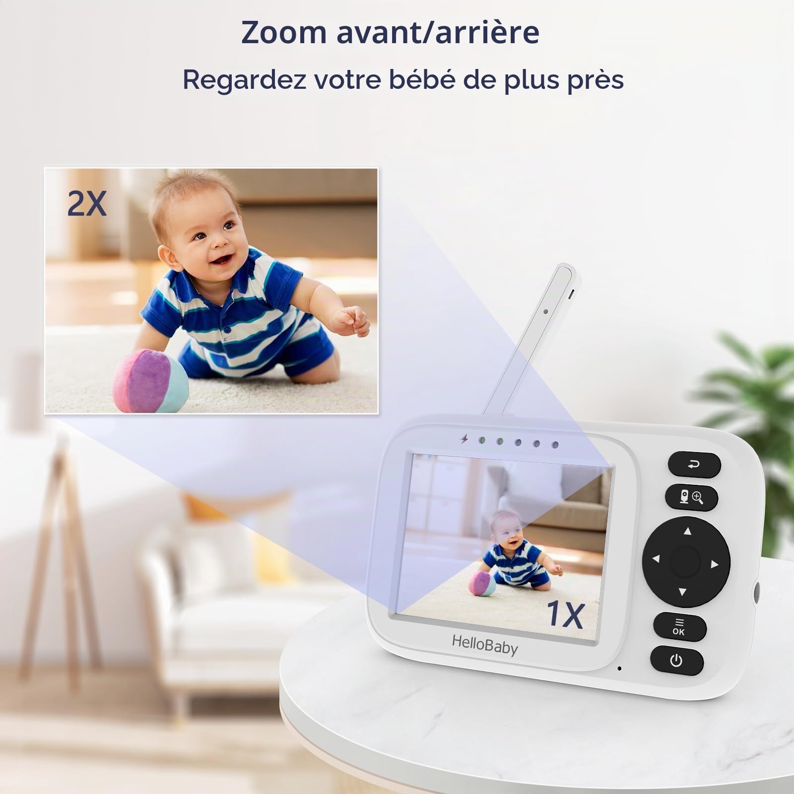 HelloBaby Babyphone Caméra sans WiFi, Caméra Surveillance Bébé 3,2'' IPS, Caméra de Surveillance bébé, Vision Nocturne, Mode ECO/VOX, Portée Étendue 305m, 2 Câbles USB, HB2438