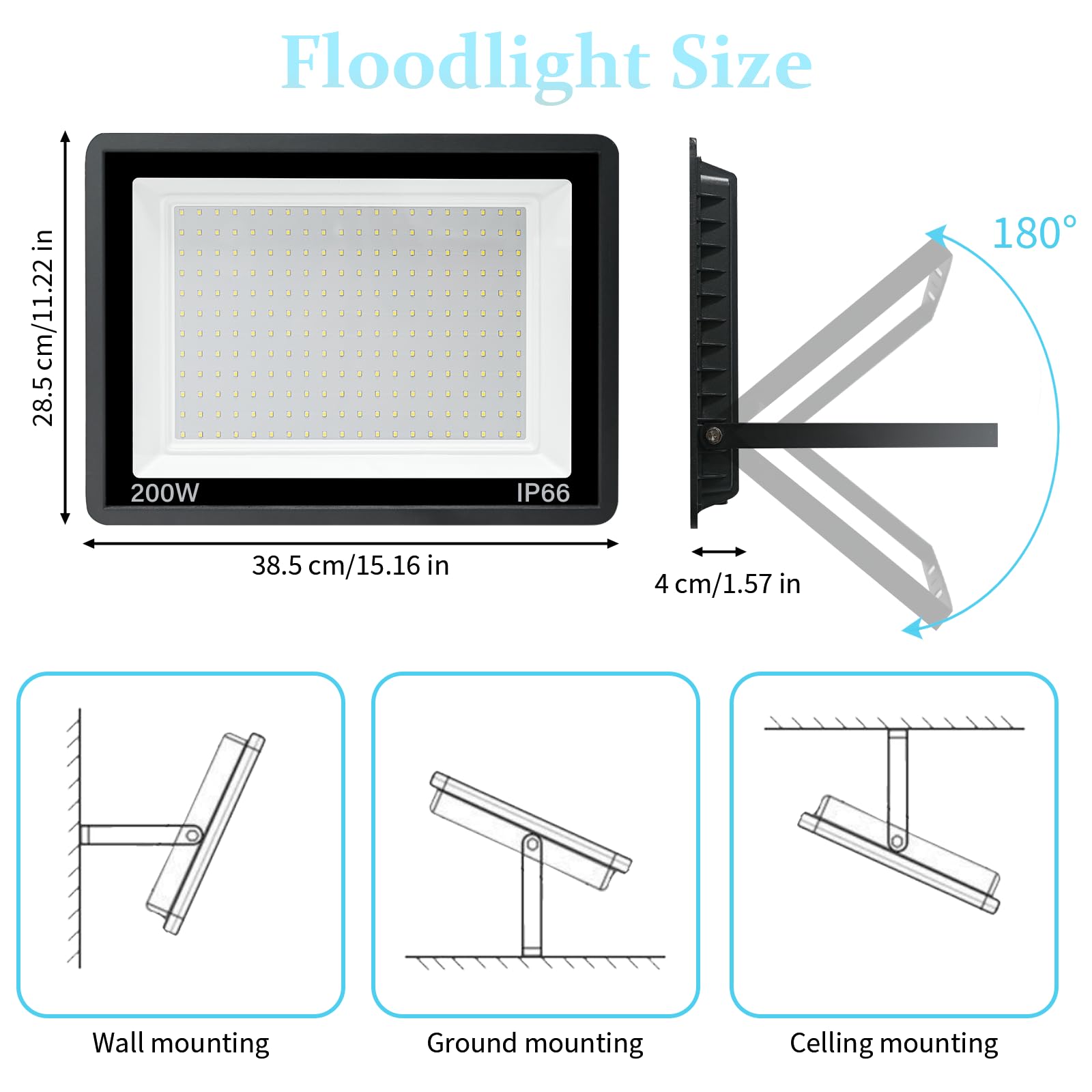 200 W led-spot voor buiten - 20.000 lumen superheldere led-schijnwerper voor buiten, met transformator, 7000 K koudwit, buitenspot, IP67 waterdicht, buitenschijnwerper voor garages, binnenplaatsen