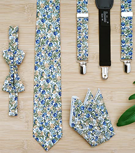Image of BELLUNO Men's Cotton Floral Skinny Tie, 2.5 inch Width, with Gift Box