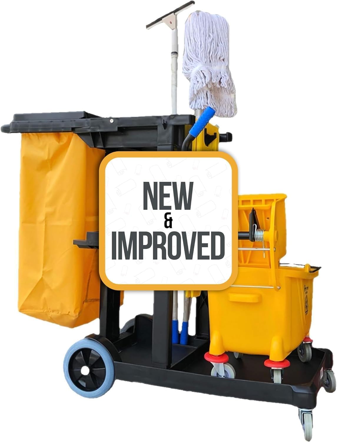 Simpli-Magic Premium Janitorial Utility Cart, Commercial, Yellow/Grey 2025 Model