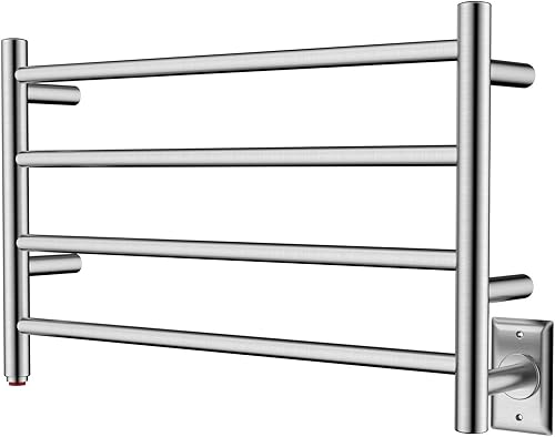 HEATGENE Calentador de toallas de baño de 4 barras calentador de toallas de baño enchufable cepillado Cepillado, Negro mate, Mirror Polish