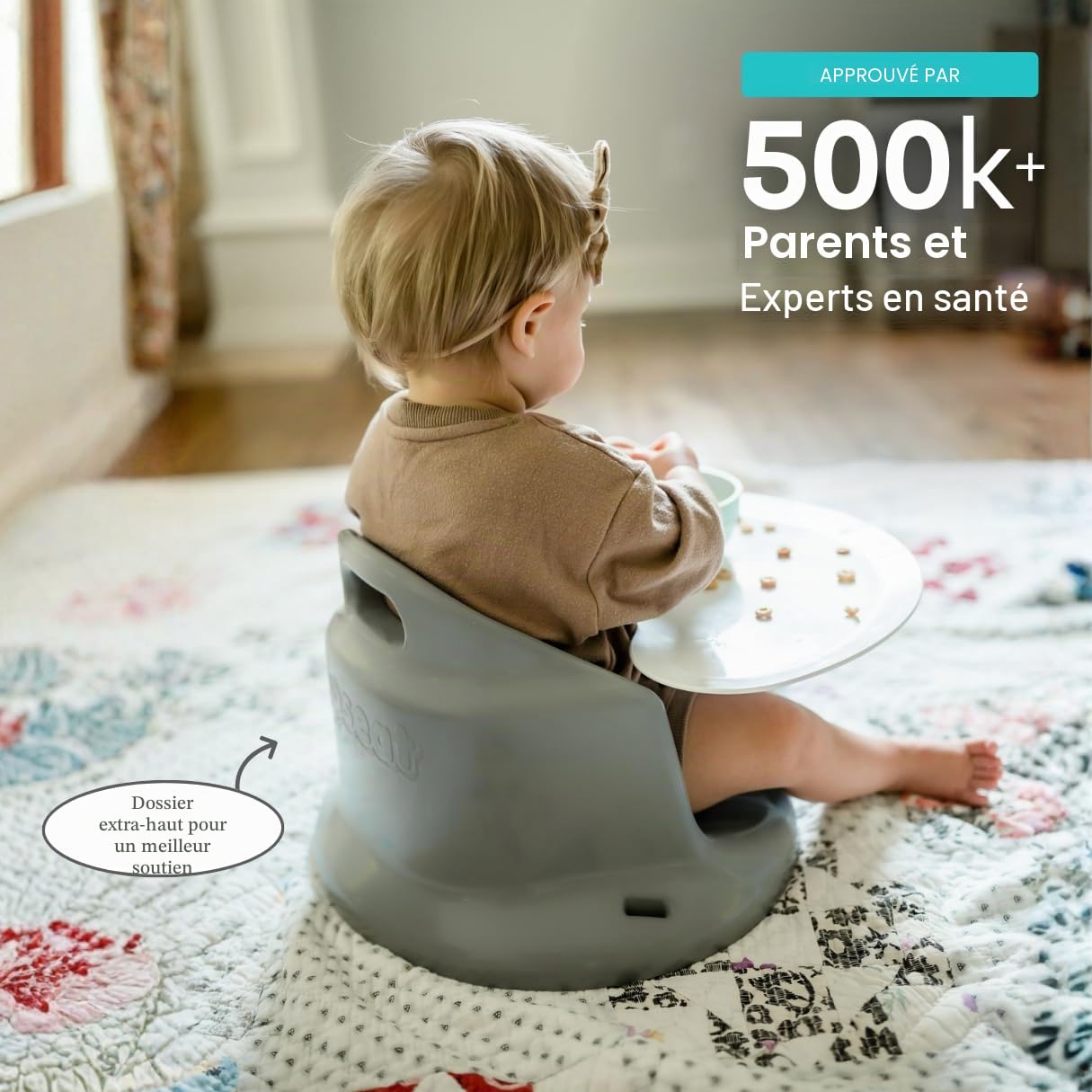 Upseat Siège rehausseur de chaise bébé avec plateau développé avec des kinésithérapeutes (gris)