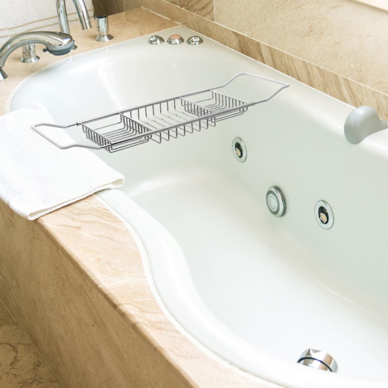 Alipis Estante De Bañera De Acero Inoxidable Telescópico Ajustable Antideslizante con Soporte para Teléfono Jabón Y Toallas Bandeja Multifuncional para Baño