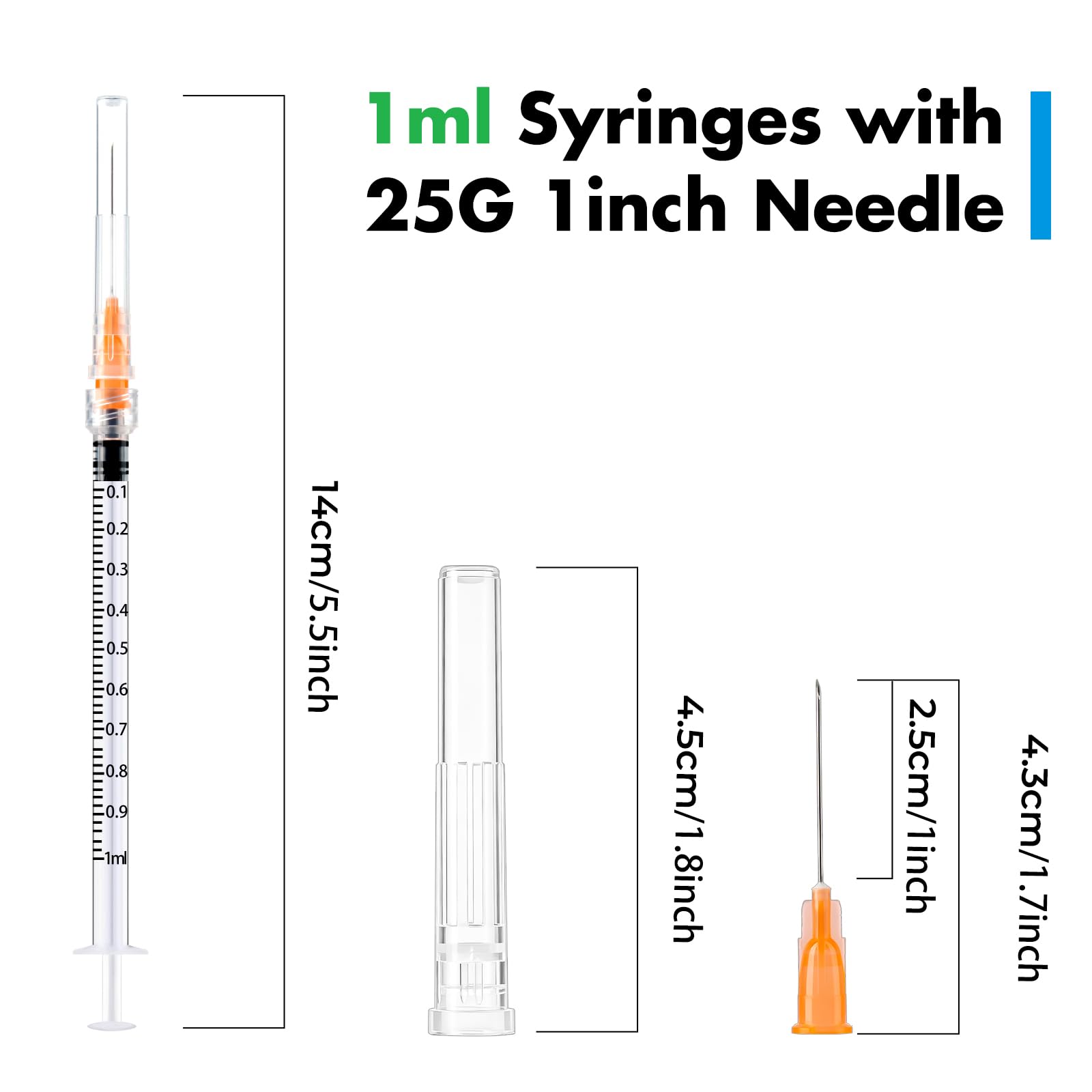 100 Pack 1ml Lab Syringes with 25Ga 1 Inch Needle Luer Lock, -3