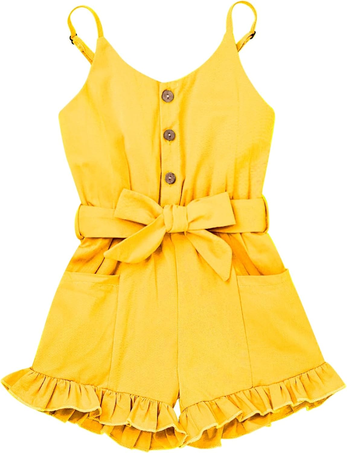 Toddler Girl Clothes Baby Adjusatble Strap Sleeveless One-Piece Romper Ruffle Summer Pocket Jumpsuit 6 months to 5T