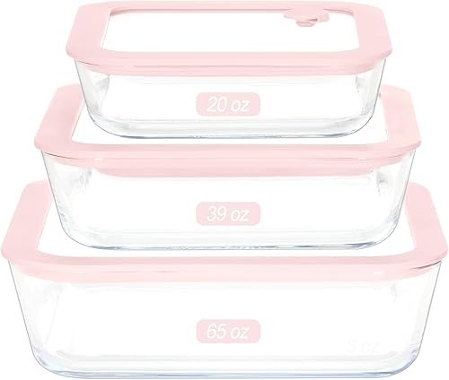 Urban Green Juego de recipientes de vidrio para alimentos con tapa de vidrio de silicona, paquete de 3, forma cuadrada, herméticos, a prueba de