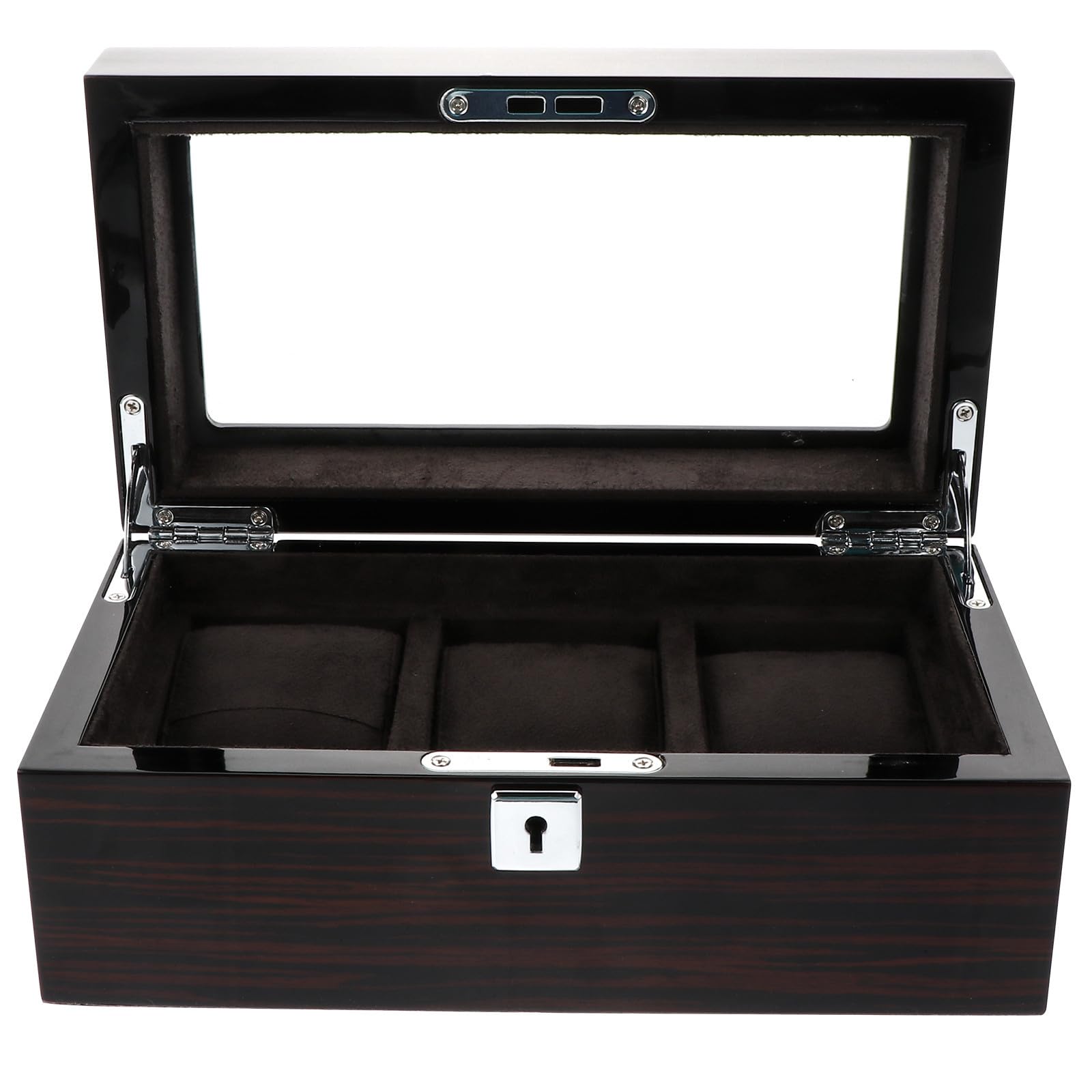 Holz Schmuckkästchen mit 3 Fächern und Schloss, tragbare Uhrenbox mit Klavierlack für Heim und Reisegebrauch