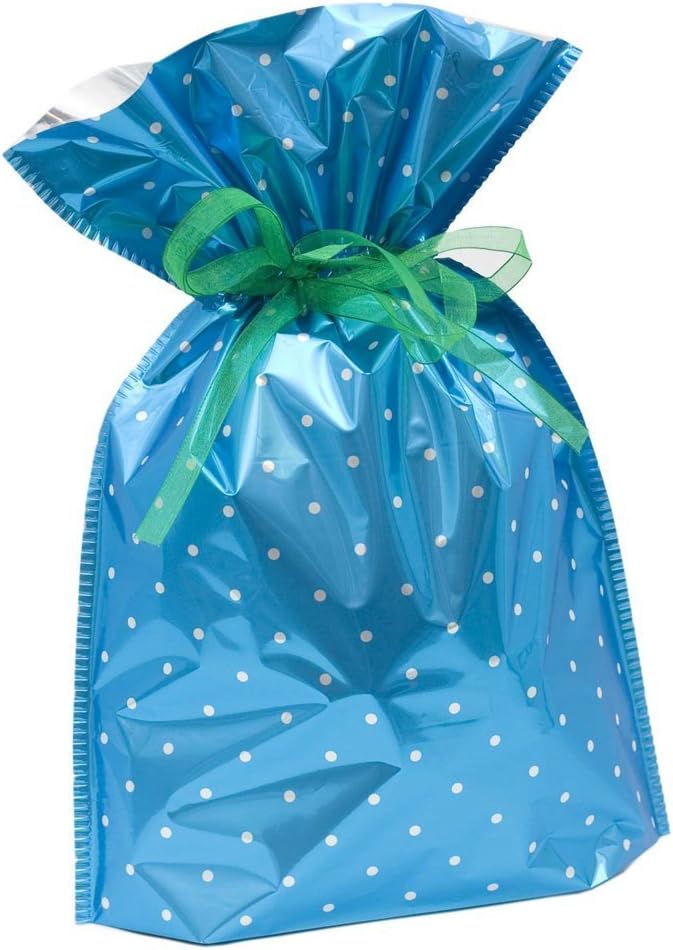 Gift Mate 21054-6 6-Piece Drawstring Gift Bags, Medium, Blue Polka Dot