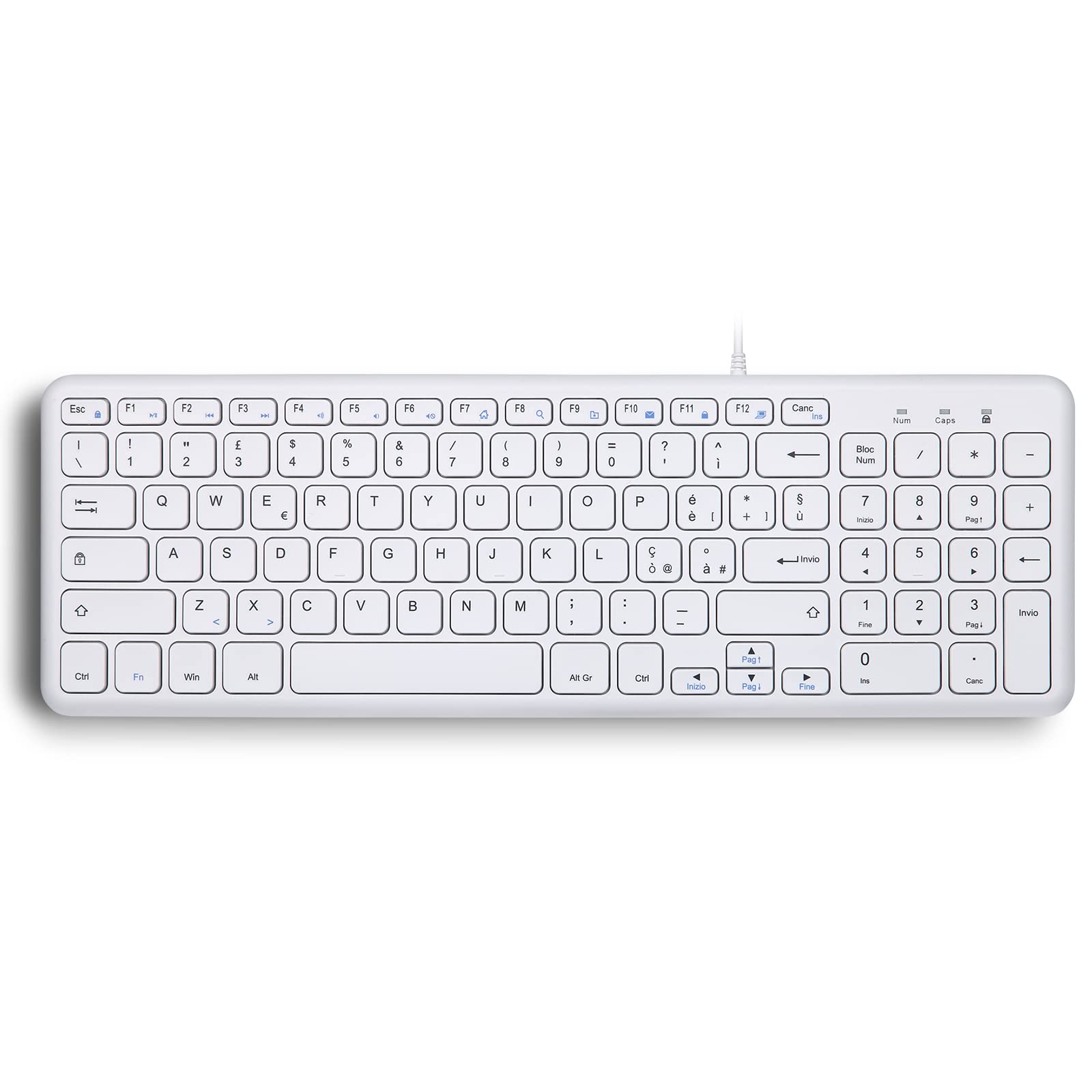 Perixx PERIBOARD-213W Silent Wired USB Scissor Keyboard - Compact design with numeric keypad - White - English layout-picture-25