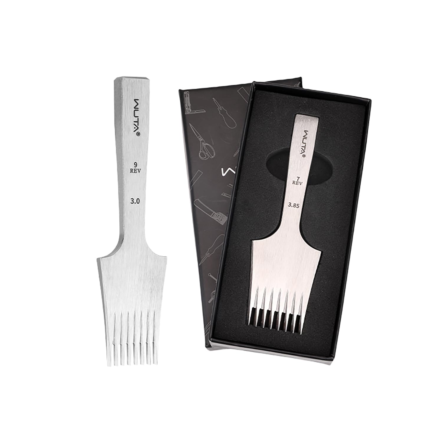 WUTA Leather Die-Steel Chisel French Style Pricking Iron Leather Punching Tool(3.0mm-8 Teeth,Reverse)