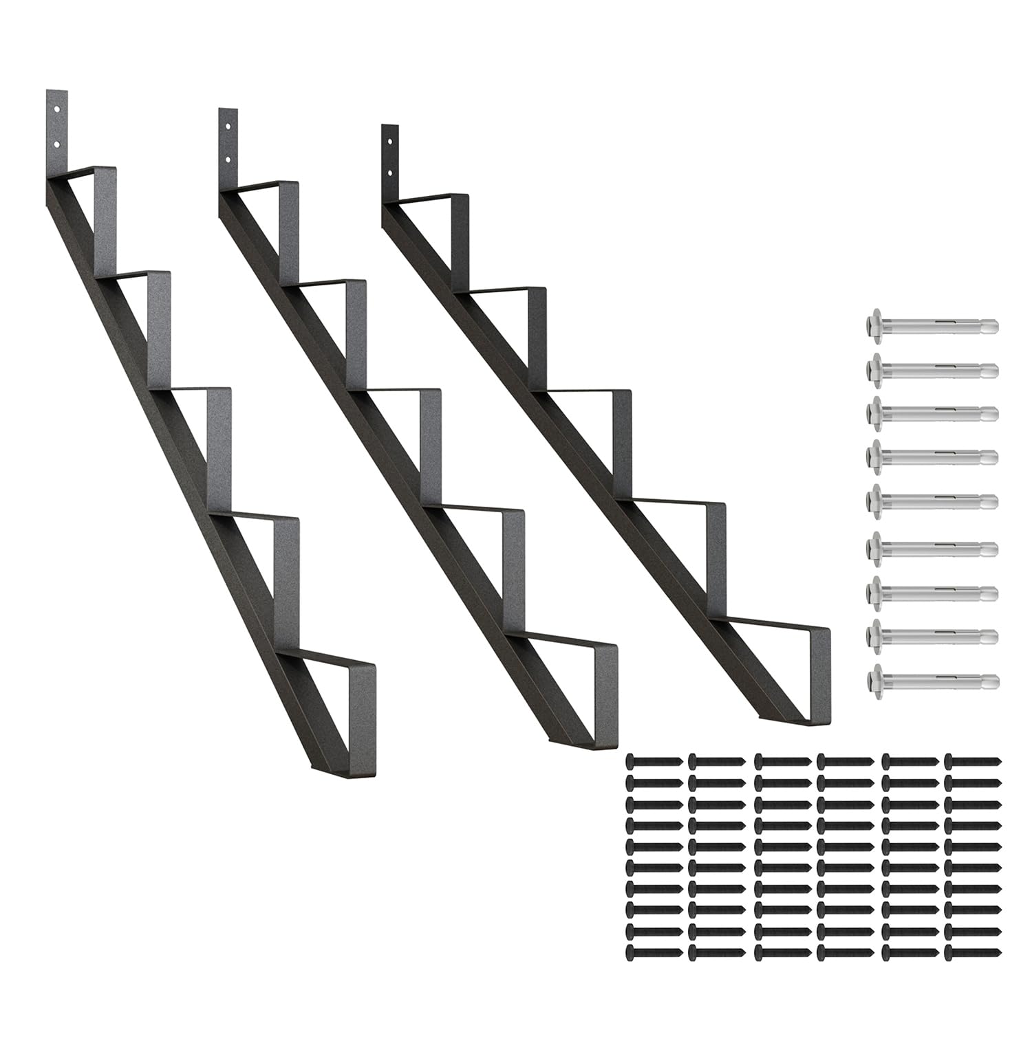 DIYHD Steel Stair Riser 5 Step Stair Stringer for Deck Height 43in,Powder Coated Black,MAX Load Capacity:500lbs,3pcs