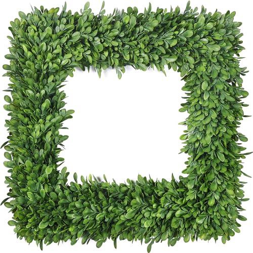 Tulvend 22 Boxwood Wreaths for Front Door Realistic Green Square Boxwood Wreath for Year-Round Decor Artificial Spring Summer Wreaths for Outdoor Indoor Wedding Farmhouse Wall Porch Decor