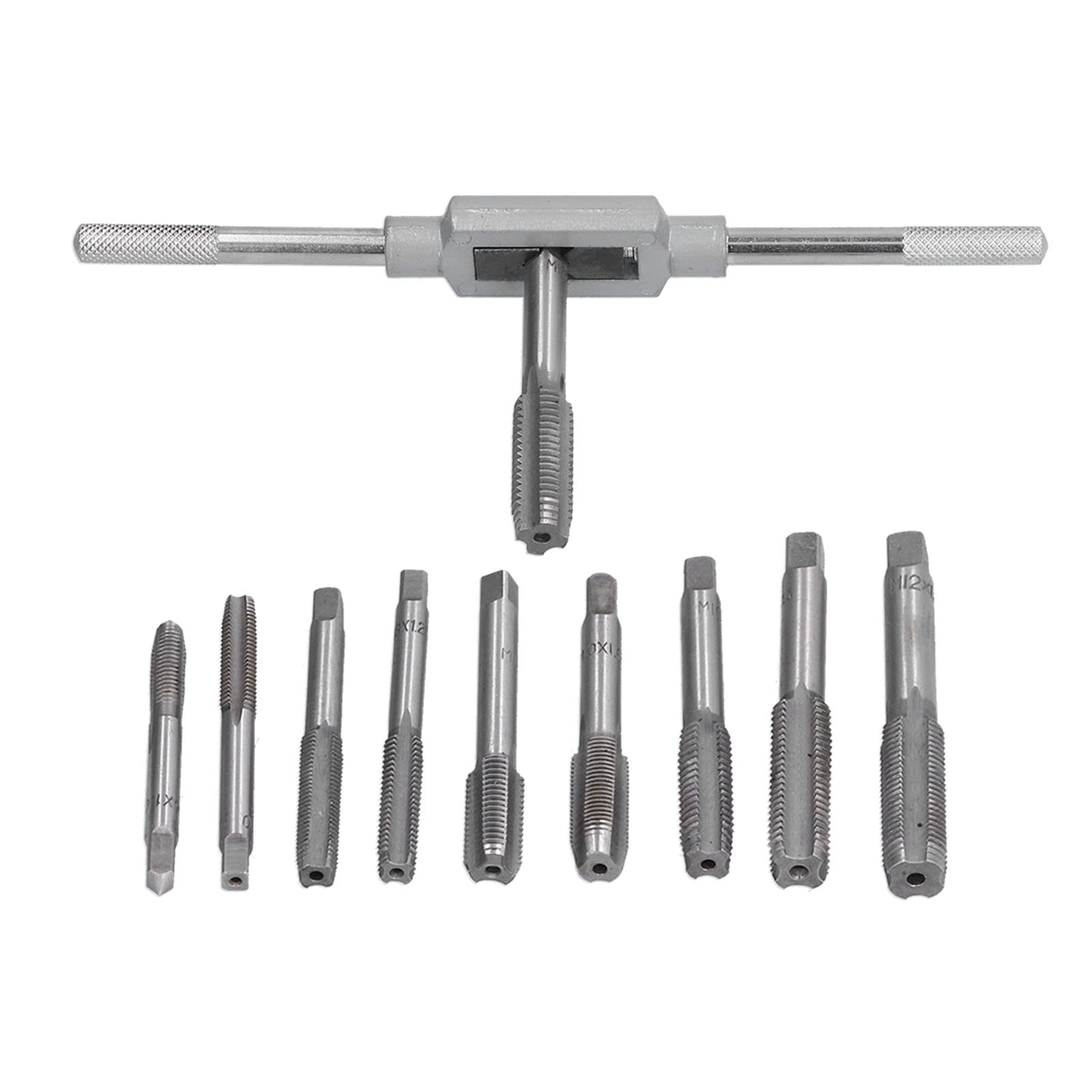 Herramienta de llave de macho de roscar, kit de 11 piezas de macho de roscar métrico de acero con cojinetes, llave escariadora ajustable, juego de matrices métricas para reparaciones de automóviles