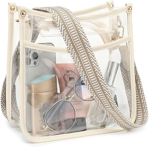 LOXOMU Bolso cruzado transparente aprobado para estadios Monederos transparentes para mujer con correa ajustable, bolsa de hombro transparente para