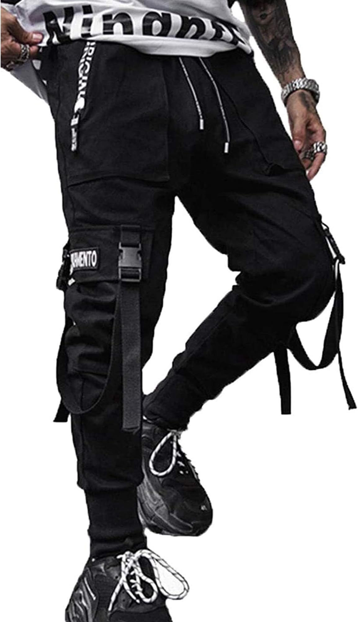 AmbcolMen's Joggers Punk Cargo Baggy Techwear Hip Hop Harem Streetwear Tactical Track Pants