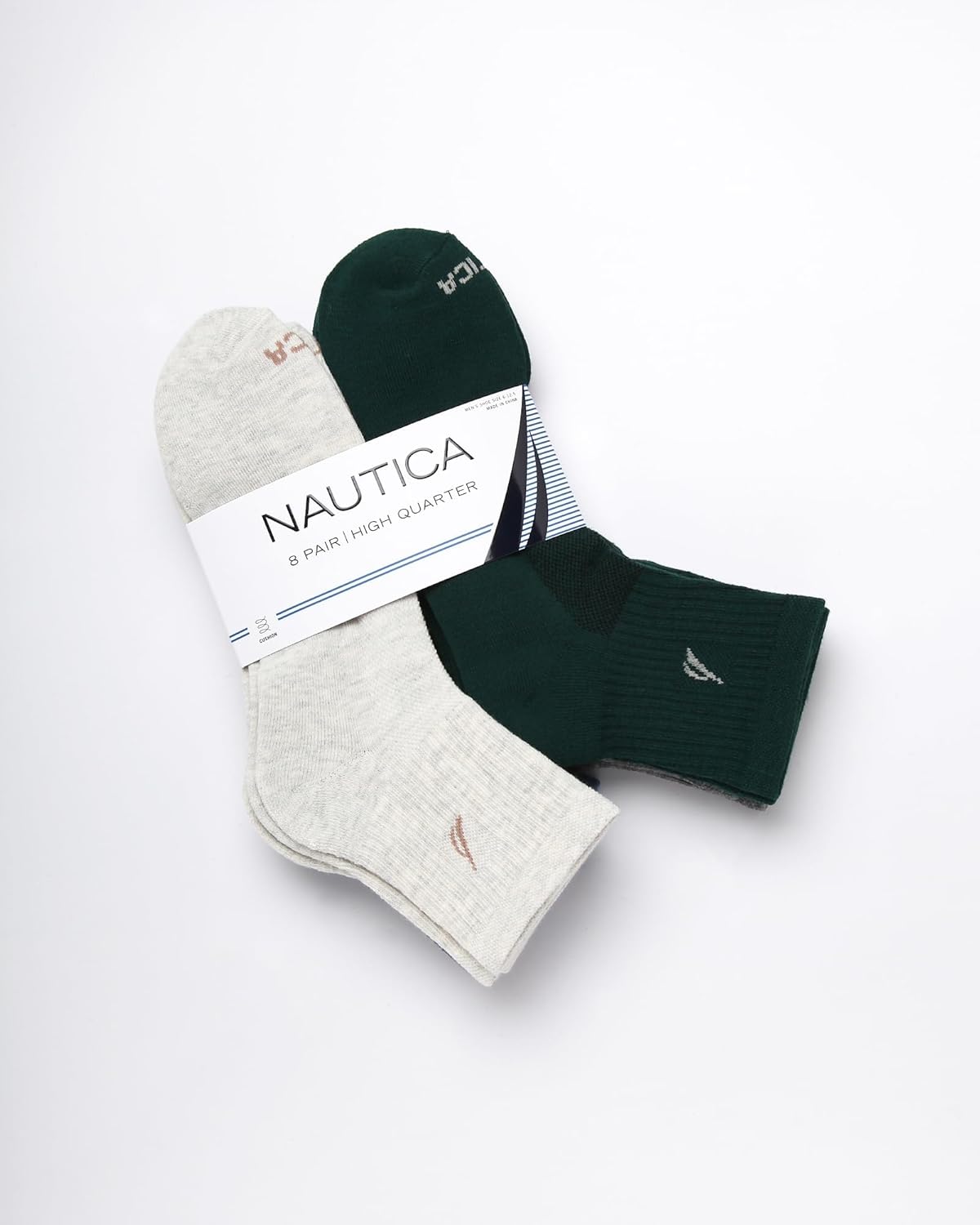 Nautica Mens Quarter Socks - 8 Pack Soft Cushioned Athletic Stretch Performance High Quarter Cut Ankle Socks for Men - Image 3