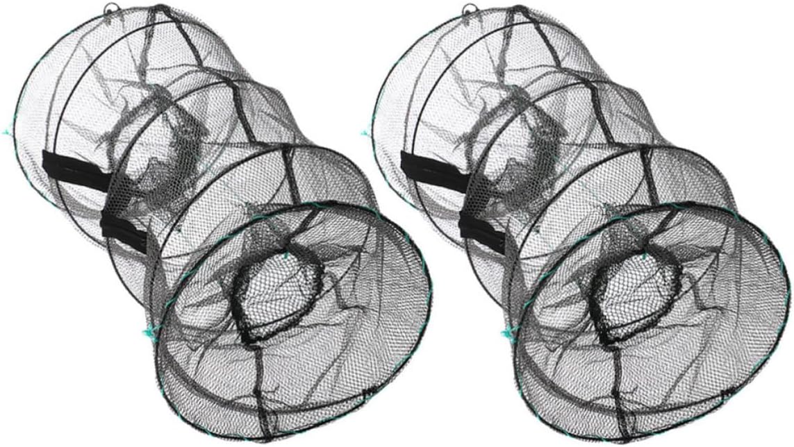 MAGICLULU 2pcs Foldable Fishing Trap Nets for Crab and Crawfish, Portable Nylon Bait Cage with Compact Structure, for Professional Farming and Aquaculture
