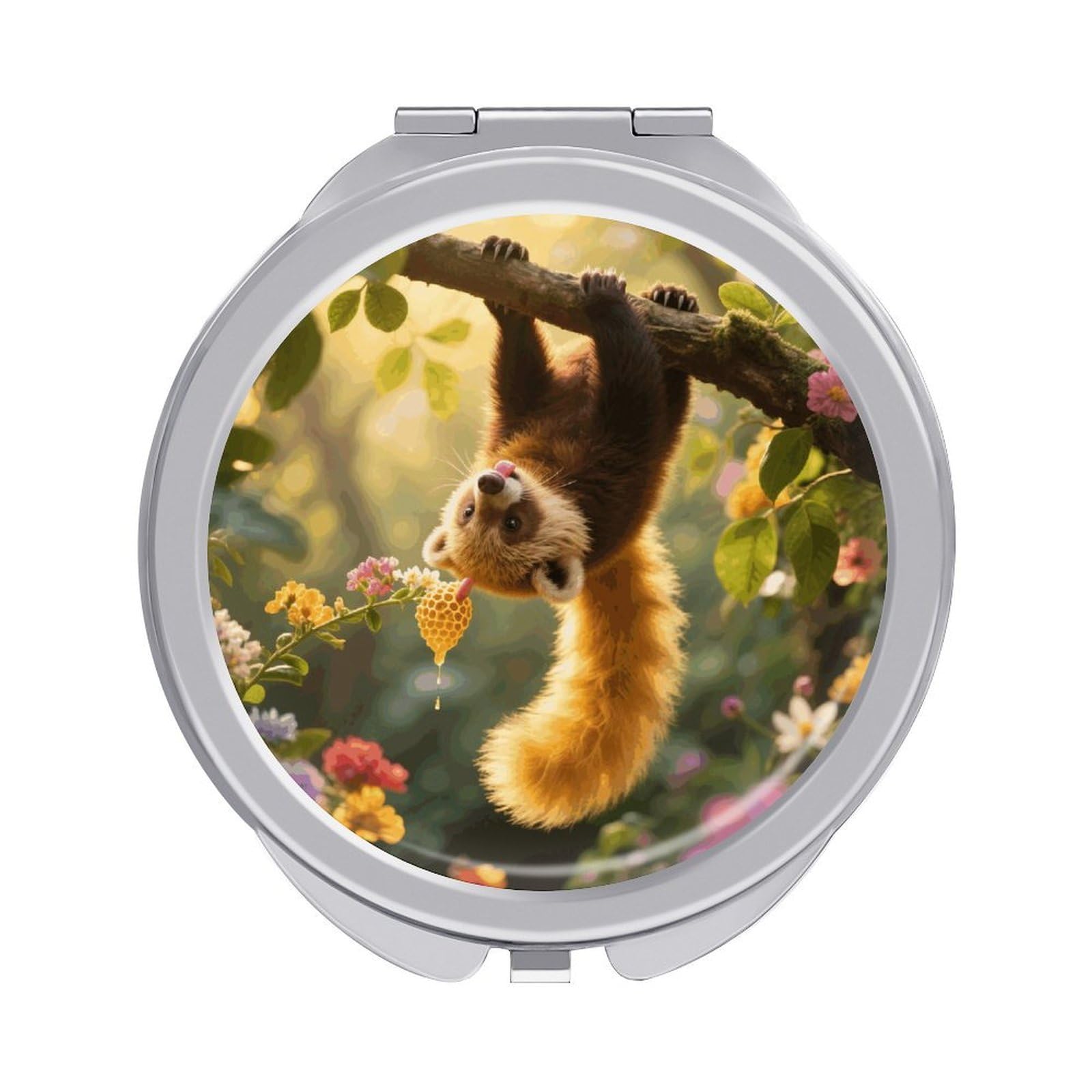 VstaDank Kinkajou Makeup Mirror Beautiful Compact Makeup Mirror Silver Mirrors Surface Folding Makeups Lightweight Travel Makeups Mirrors for Suitable Handbag and Purses
