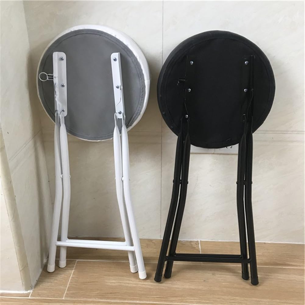 20in Backless Folding Stool with Round Padded Cushion, Counter Height Chair for Kitchen Adults 265Lbs Capacity White,White-50cm/20in