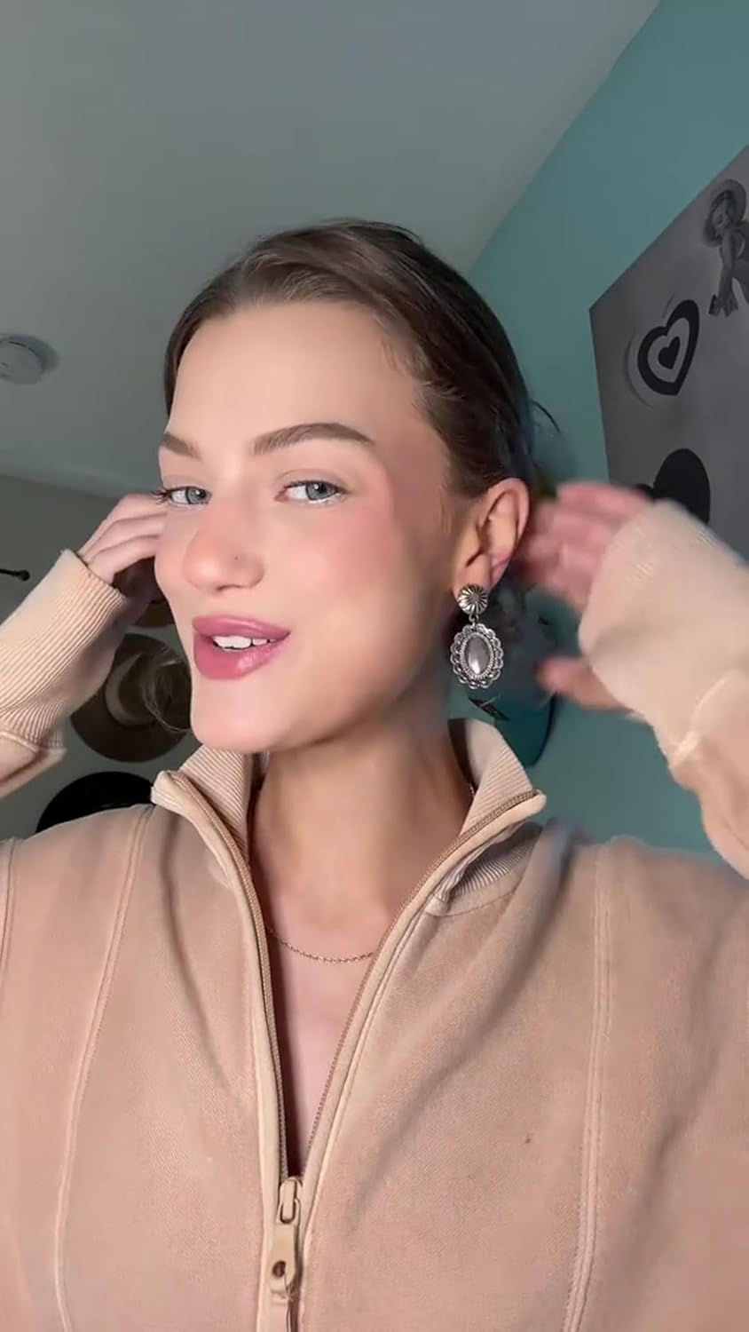 Rustic Western Earrings for Women Silver Rodeo Studs Country Cowgirl Earrings Concho Dangling Oval Turquoise Trendy Jewelry Accessories - Image 4