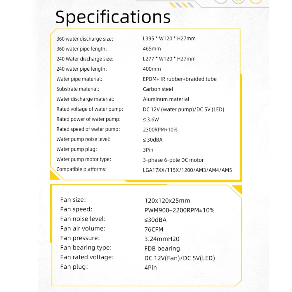 Yeston Zeus Liquid CPU Cooler Controllo Intelligente della Temperatura per Desktop con Schermo Monitor LCD, PWM900~2200RPM per Processori e (#3)