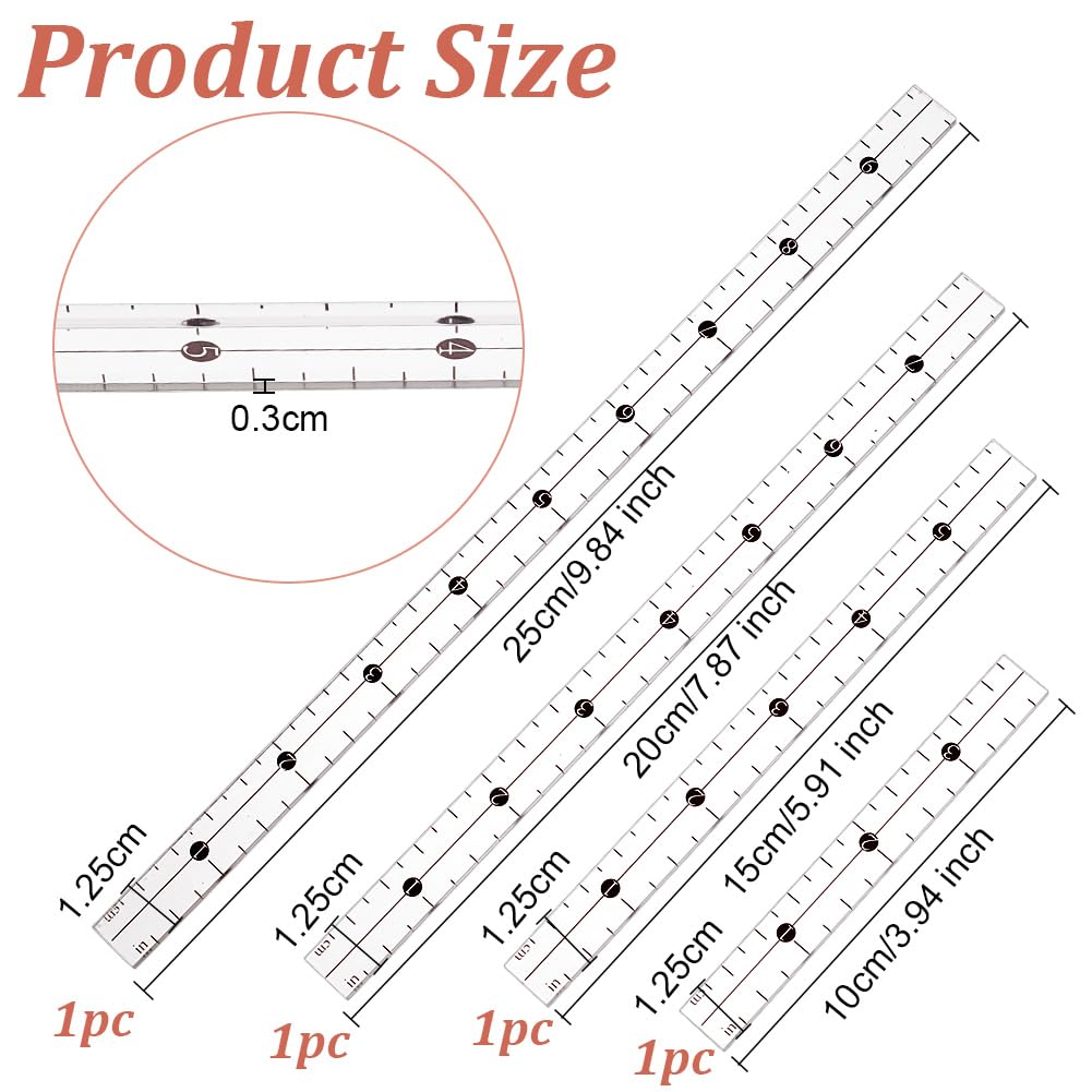 OLYCRAFT 4Pcs Acrylic Grid Ruler 4/6/8/10 Inch Acrylic Quilting Template Ruler Acrylic Sewing Patchwork Ruler Sets Rectangle Quilt Rulers for Cutting Pattern Sewing Making Clothing DIY Supplies
