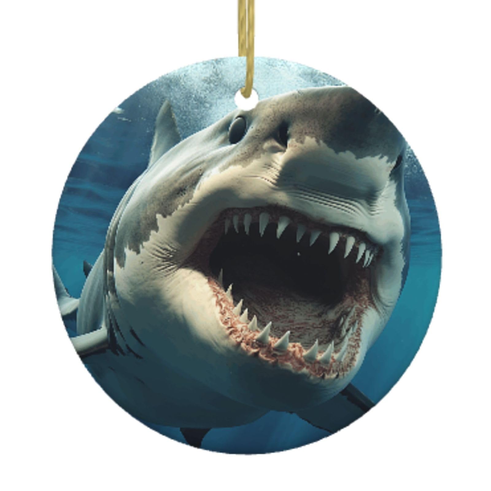 Ceramic Christmas Tree Hanging Ornaments with Gold Ropes Christmas Tree Decorations Round Ceramic Shark Mouth Pendant Keepsake Decorations for Holiday Xmas Gift Ideas