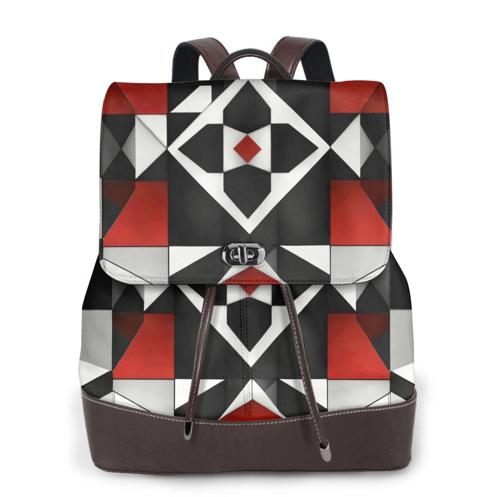 Sac à dos décontracté en cuir avec motif géométrique protégeant l'ordinateur - 5