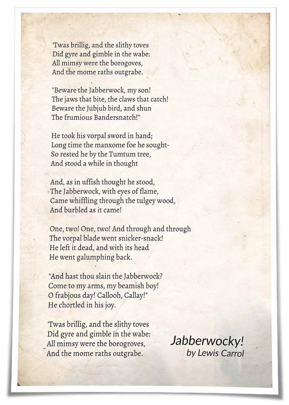 KCDFDVJFBM Classic Poem Canvas Print - The Jabberwocky by Lewis Carroll, Framed Wall-Art for Library, Study, Dorm Room, Gift for English Major, Teacher(Framed,08x12inch(20x30cm))