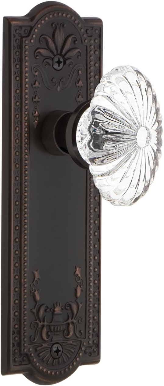 Nostalgic Warehouse Meadows Plate with Oval Fluted Crystal Glass Knob, Passage - 2.375", Satin Nickel