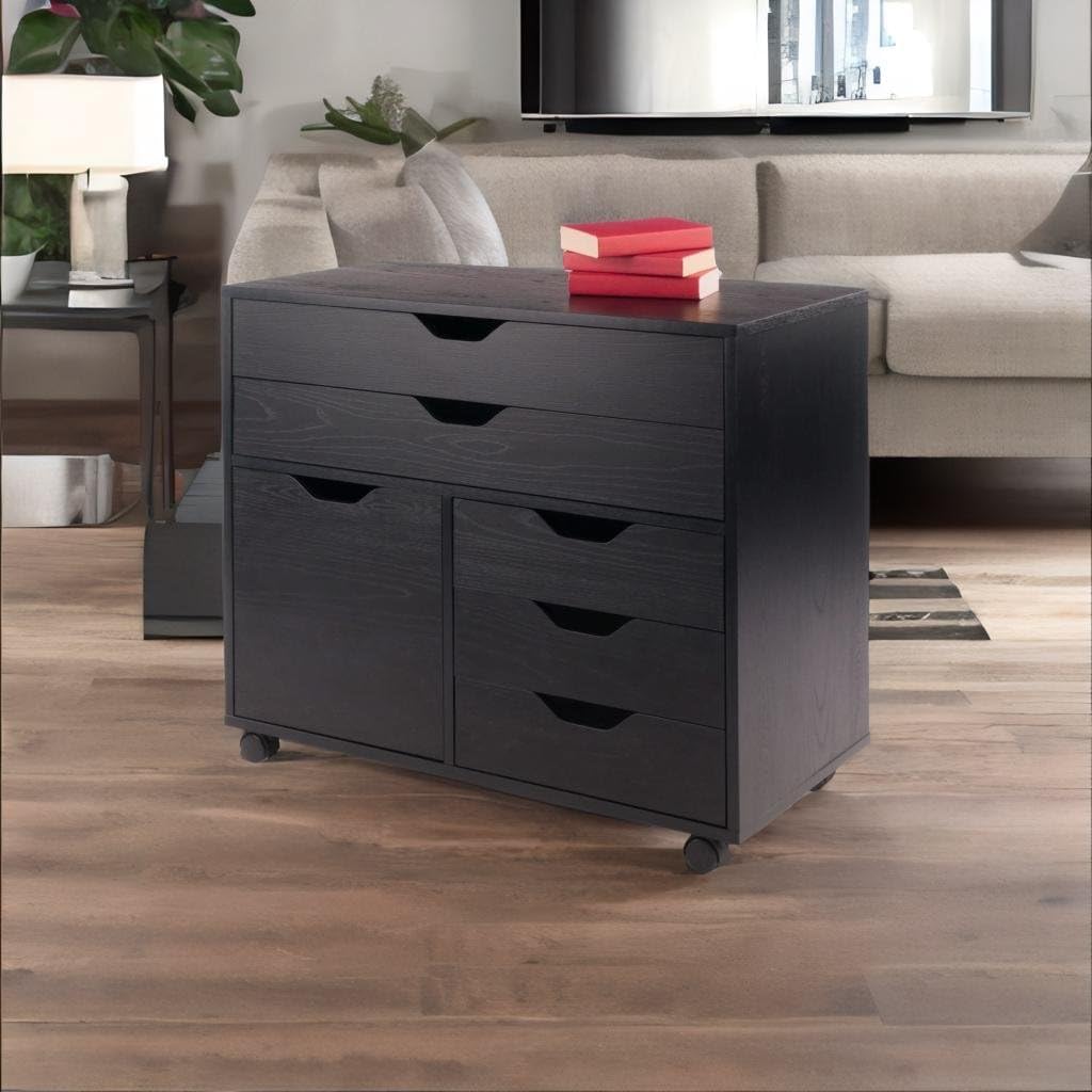 Ergode Halifax 3-Section Mobile Storage Cabinet with Drawers and Side Compartment – Versatile Organizer for Crafts, Tools, and Home Essentials in Black Finish