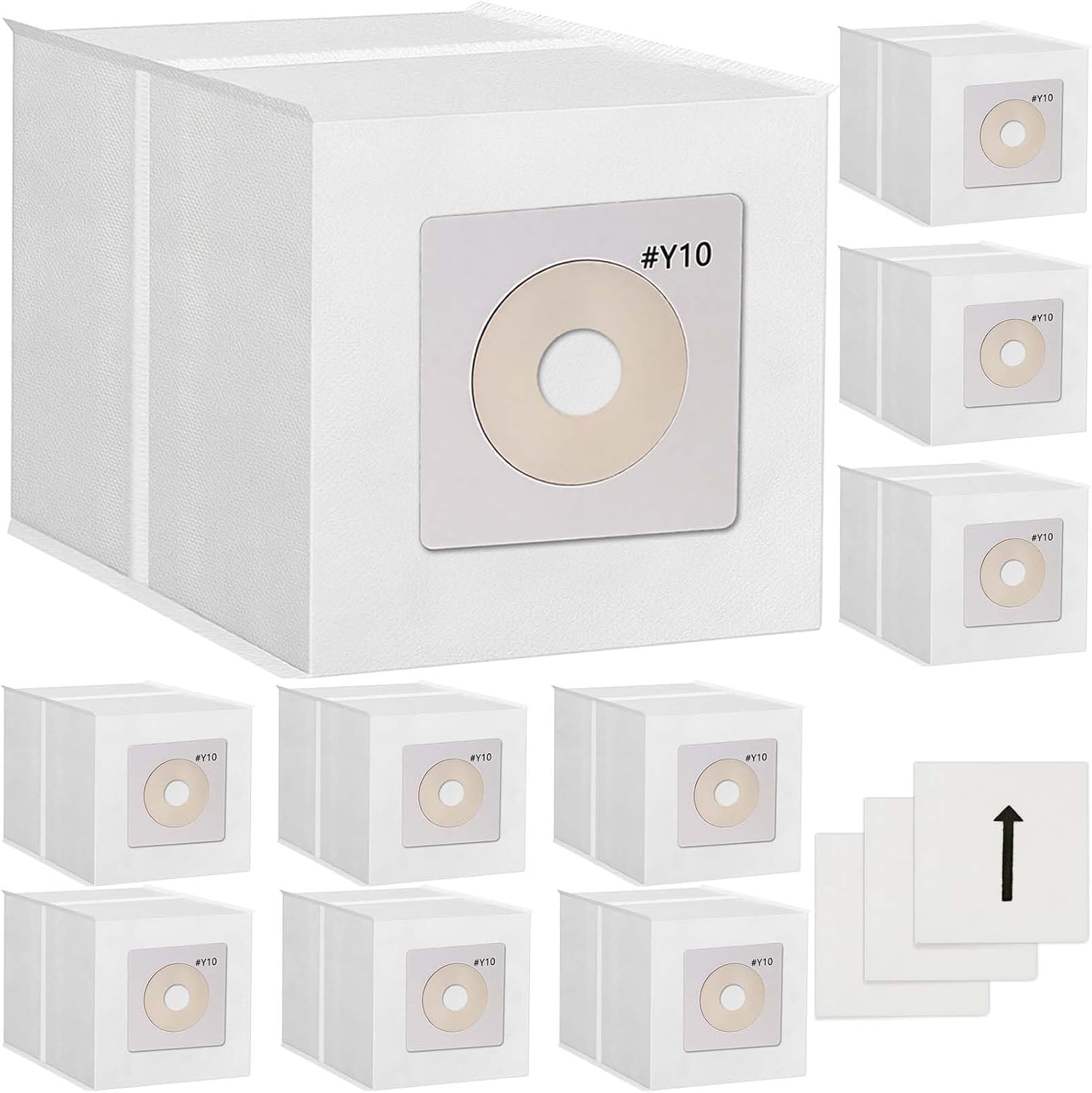 10 Pack Y10 Vacuum Bags for InterVac CS6, CS8, CS8HW, DOMETIC CV1003 Vacuums, With 3 Pack Motor Filters, Part# Y10-5