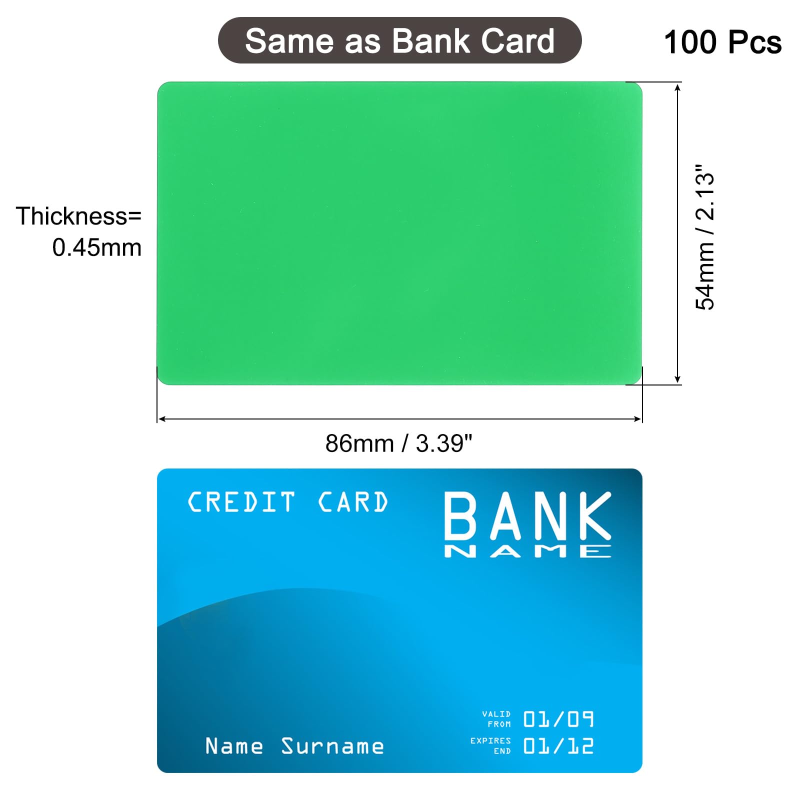QUARKZMAN 100 Tarjetas de Visita en Blanco de Metal, 86 x 54 x 0.45mm, Hoja de Aluminio Anodizado para Grabado, Tarjetas DIY, Verde