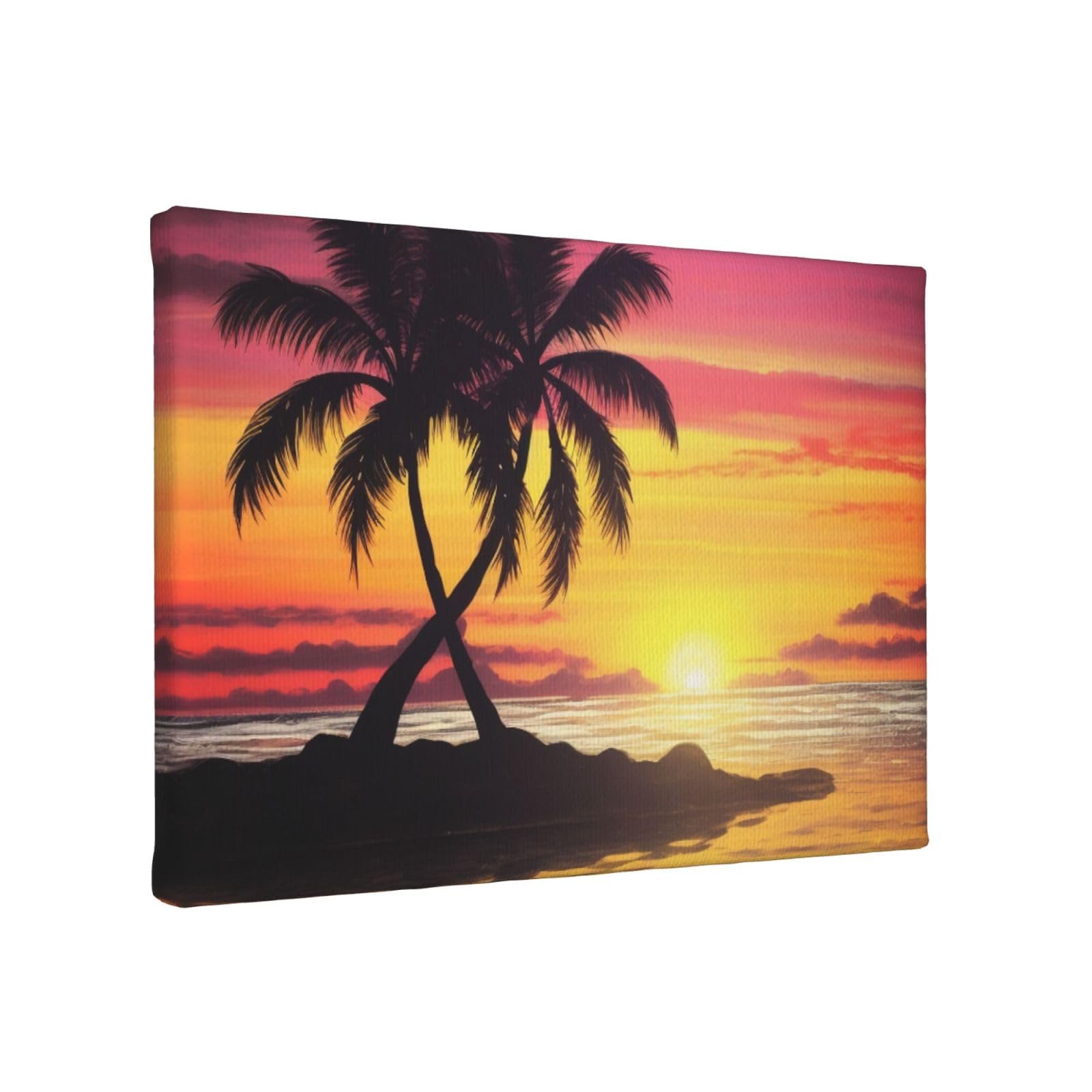 YKLJG Tropical Palm Tree Printed Wall Art Canvas Painting 30x20 CM Wooden Framed Picture Painting Artwork Prints for Bedroom Kitchen Home Office Decor