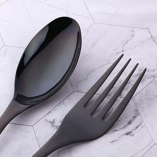 Miniatura 4 de Bisda Juego de 2 tenedores de cuchara para servir bufé, acero inoxidable de 10 pulgadas, chapado en oro, tenedores para carne, utensilios grandes