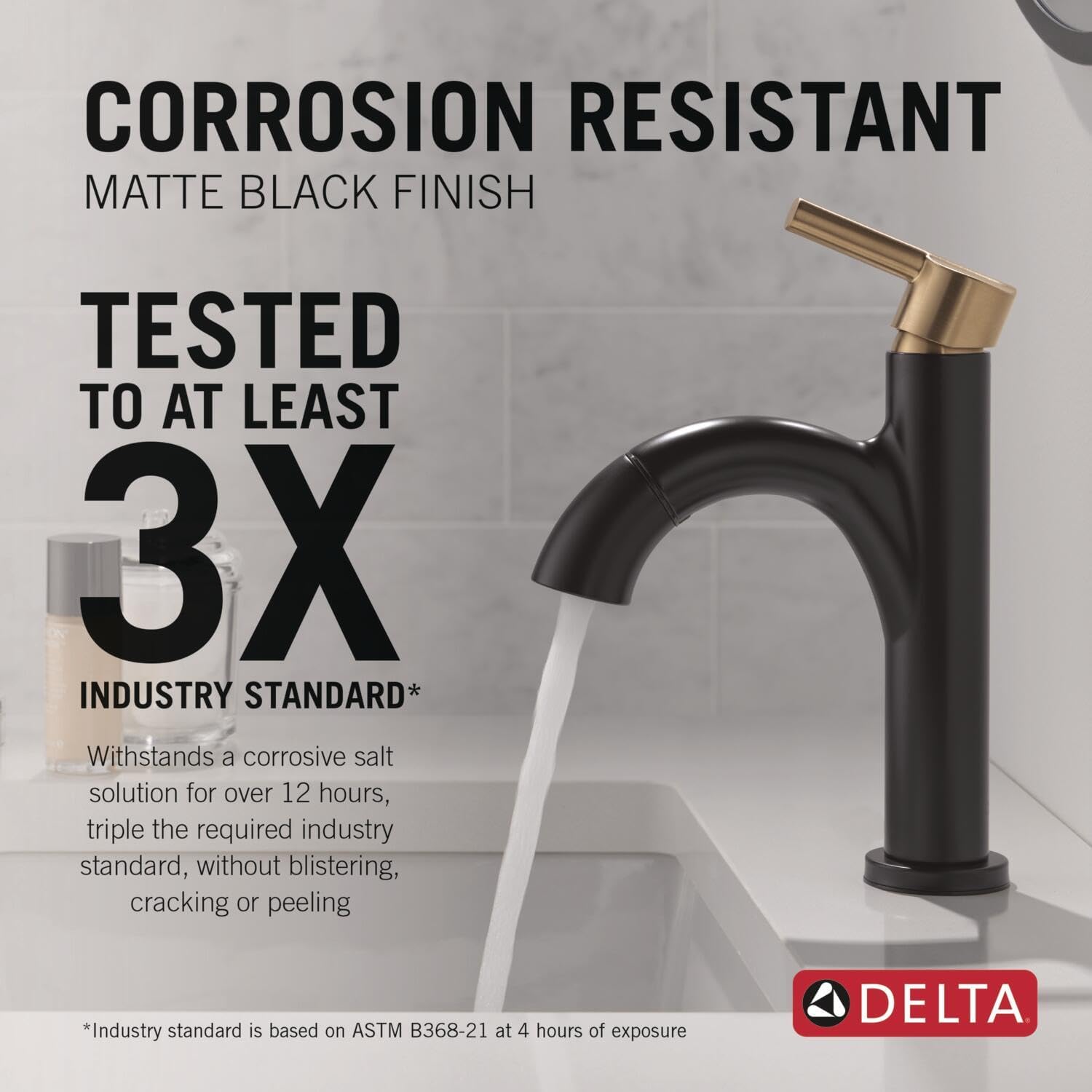 Delta Nicoli 1 Hole Matte Black/Brushed Gold Bathroom Faucet with Sprayer, Single Hole Bathroom Sink Faucet with Pull Out Sprayer for Vanity, Push-Pop Drain, Matte Black/Champagne Bronze 15749LF-GZPD