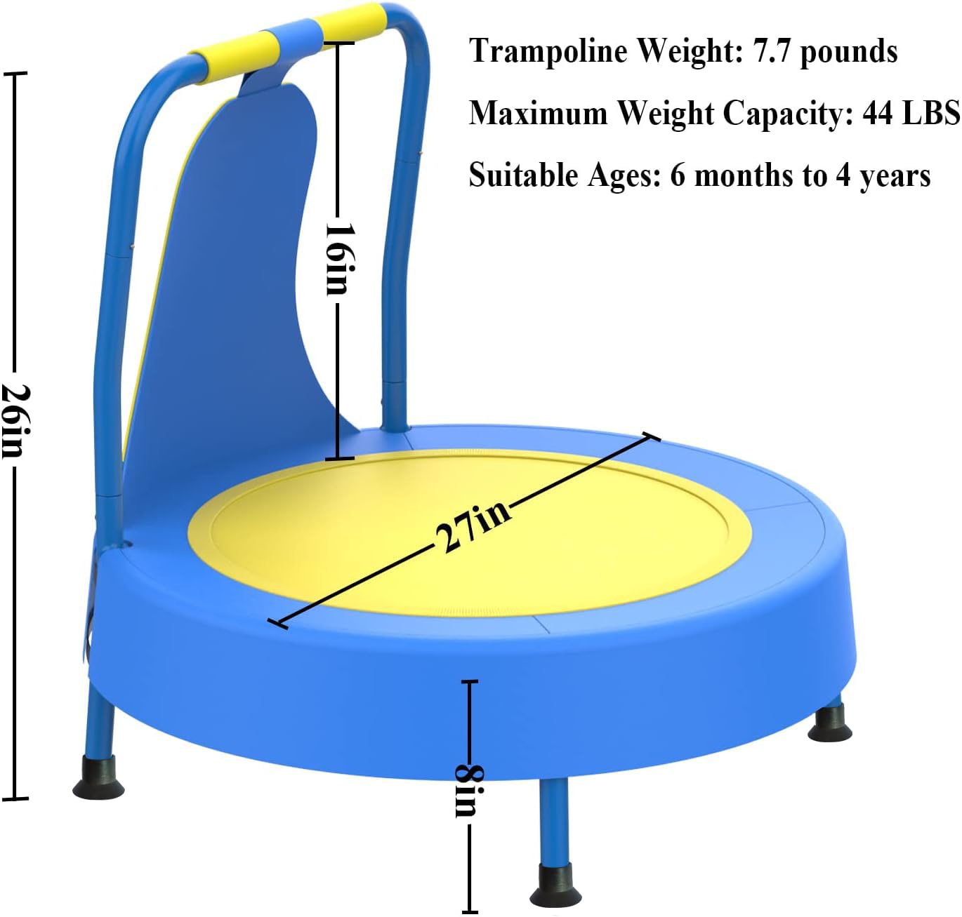 Trampolín infantil con barandilla de seguridad, trampolín interior y exterior, 6 meses a 2 años