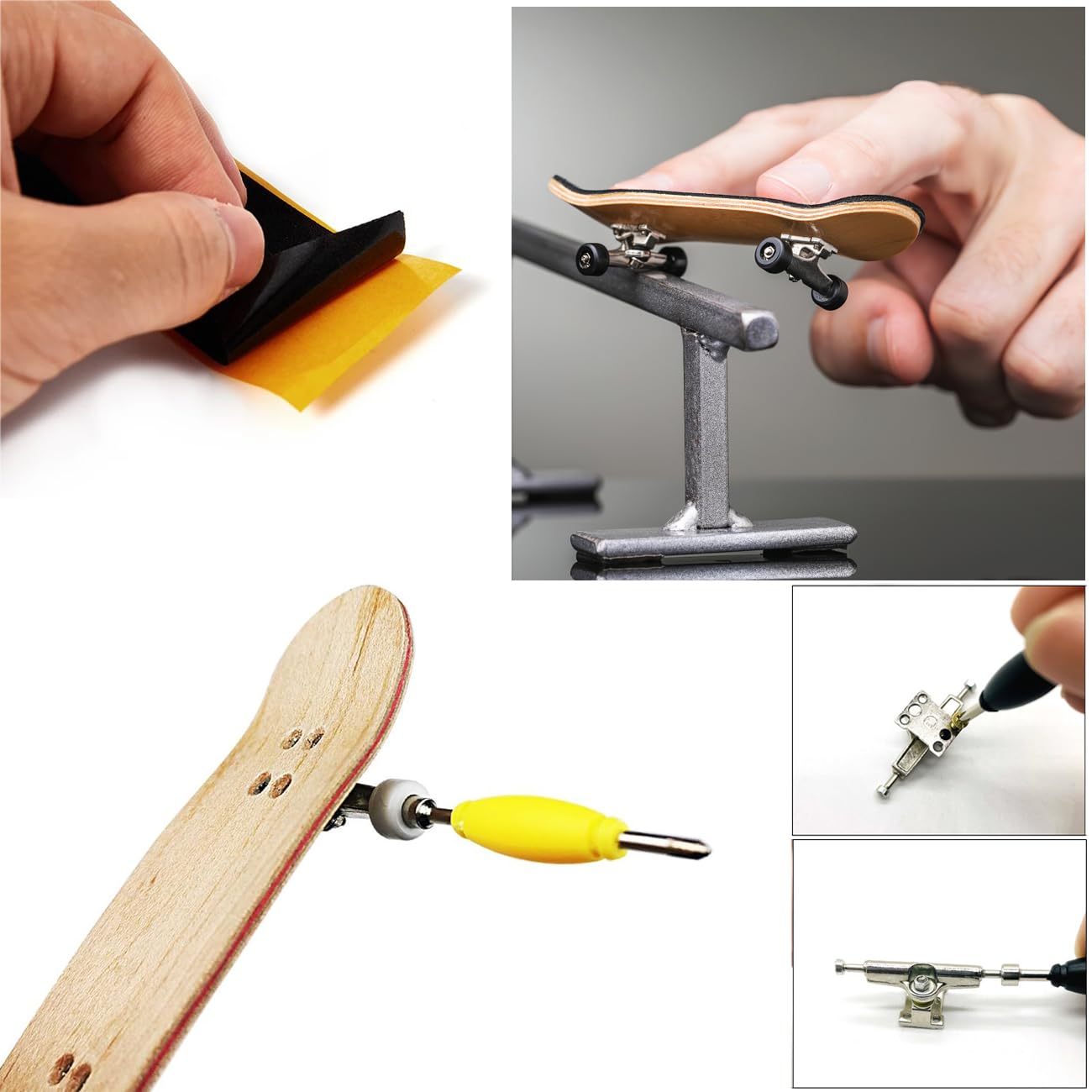 Paquete de 12 cintas de agarre de espuma para diapasón de repuesto, cinta de agarre para patineta, parte trasera adhesiva con herramienta de diapasón, destornillador y destornillador de tuerca 5