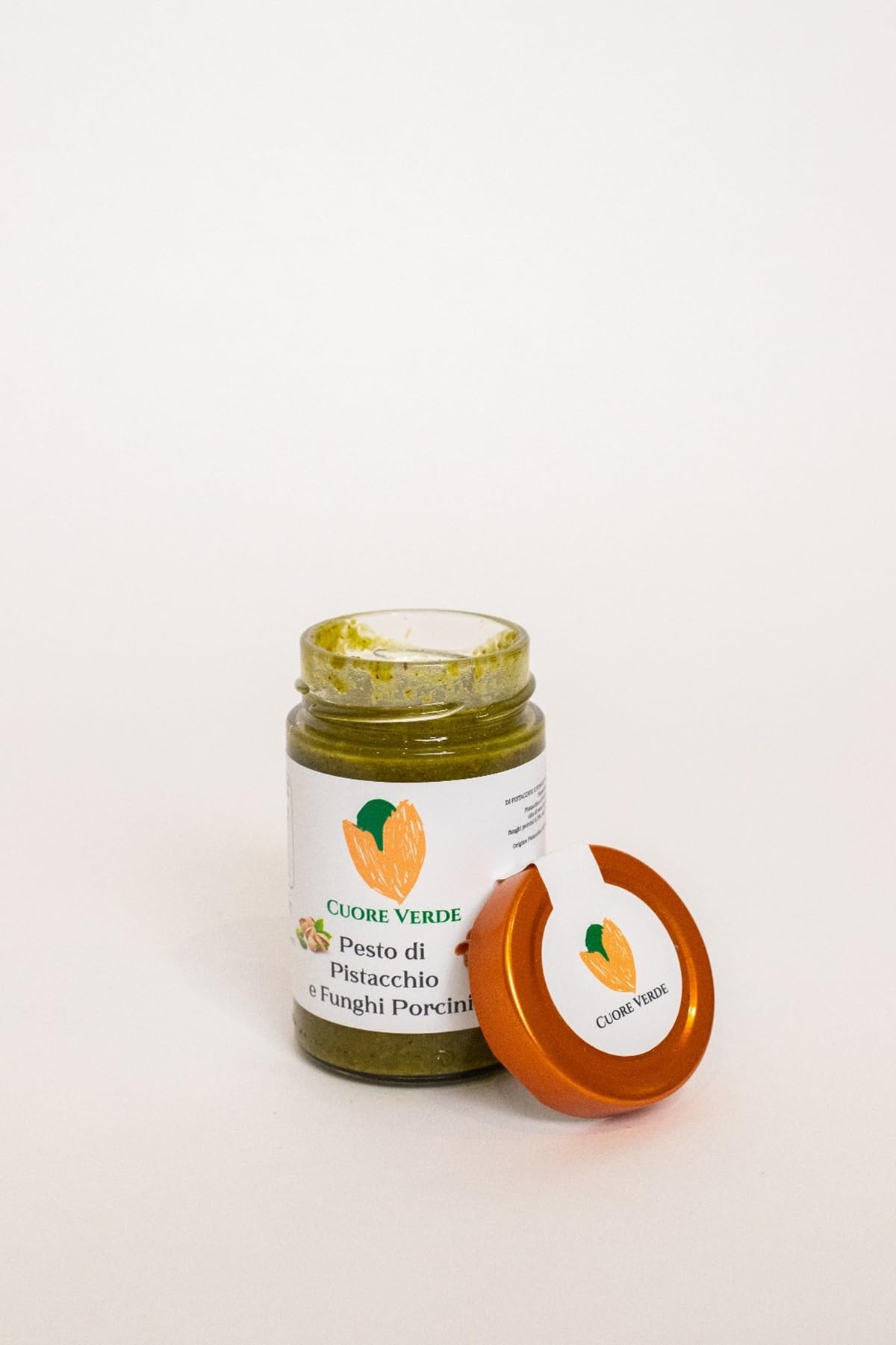 Corazón Verde - Pesto de pistachos y champiñones porcini - Ideal para pasta, pizza, sabrosas bruschetta o deliciosos segundos platos - SIN GLUTEN - Paquete de 4 unidades. desde 190gr. Caduno